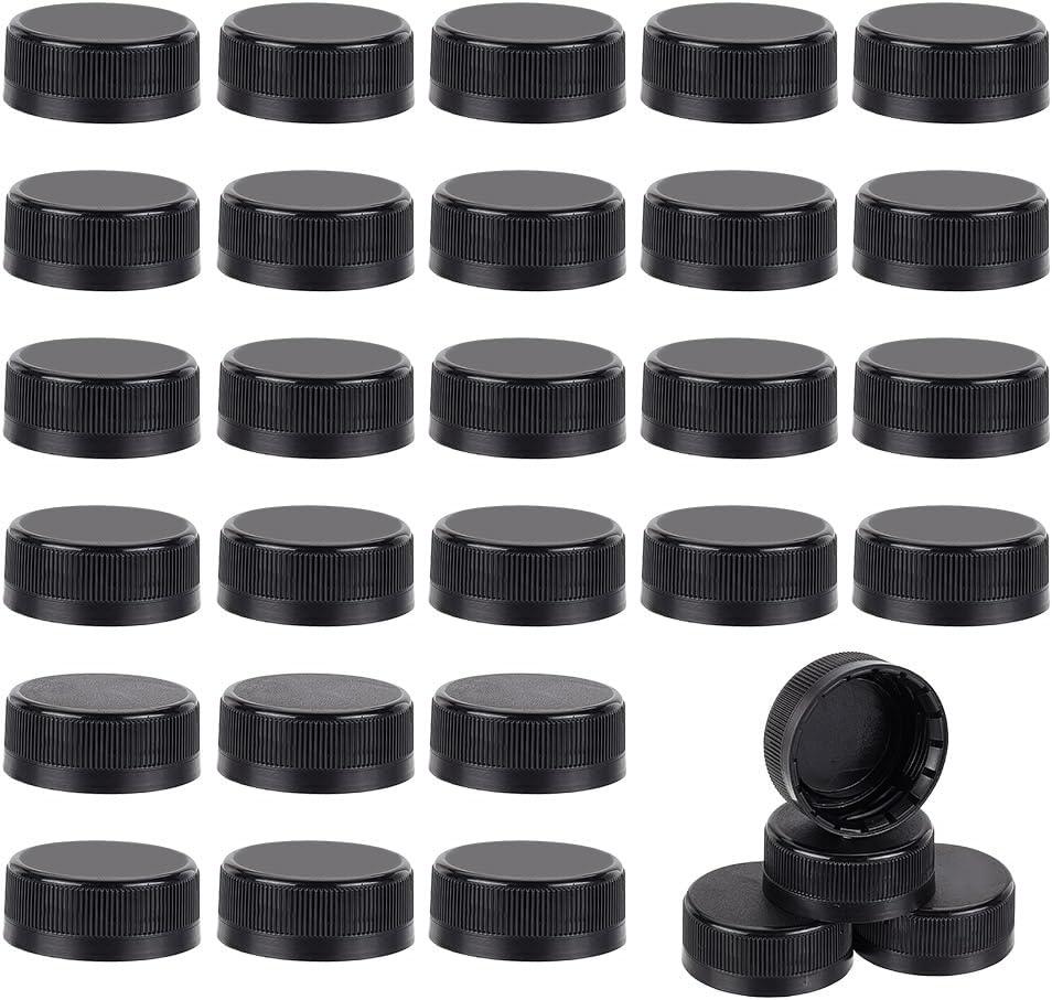 OLYCRAFT 100Pcs Black Plastic Bottle Caps 1.5 Inch Inner Diameter Tamper Seal Lids 1.6x0.6 Inch Bottle Jug Storage Cap Lids Replacement Caps Twist Cap for Juice Bottles Dispenser Caps
