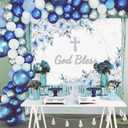 LaVenty Baptism Party Decorations Blue Silver Balloon Garland Backdrop Cross Balloon for First Communion Confirmation Party Supplies