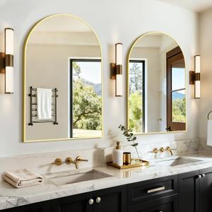 Vanity Bathroom Mirror for Wall, 2 Pack 30"x20" Arched Bathroom Mirror for Over Sink, Arched Metal Frame for Bedroom, Living Room, Entryway, Hanging or Leaning, Gold