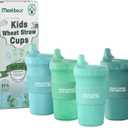 Meolibour 4 Packs Wheat Straw Sippy Cups for Toddlers Kids, Reusable Plastic Spill Proof Cups for Kids Baby, Dishwasher/Microwave Safe - Unbreakable Hard Spout Sippy Cups for Toddlers