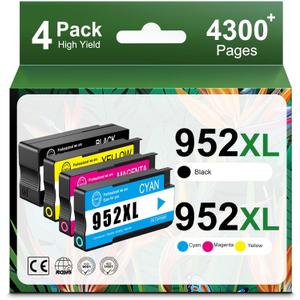 952XL High Yield Ink Cartridges Combo Pack Replacement for HP 952XL 952 Ink Cartridge Work with OfficeJet Pro 8710 7740 8720 8715 8210 8703 OfficeJet 8702 Printers (Black Cyan Magenta Yellow 4-Pack)