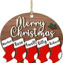 Personalized Merry Christmas Ornaments Custom 1-15 Name Wood Stockings Xmas Hanging Decor Family Name Christmas Keepsake Gift for Family Parents Kids