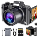 4K Digital Camera for Photography & Vlogging, 56MP Point and Shoot Digital Cameras with 180° Flip Screen, 16X Zoom Compact Travel Camera, Portable Cámara for Adults & Beginners with 32GB SD Card