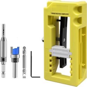Door Hinge Jig, Door Hinge Template Kit for Router, Router Template Adjustable Mortise Jig Fits Door Hinges from 3 to 5 Length and Types of Sqaure, Radius 1/4 or Radius 5/8(Yellow)