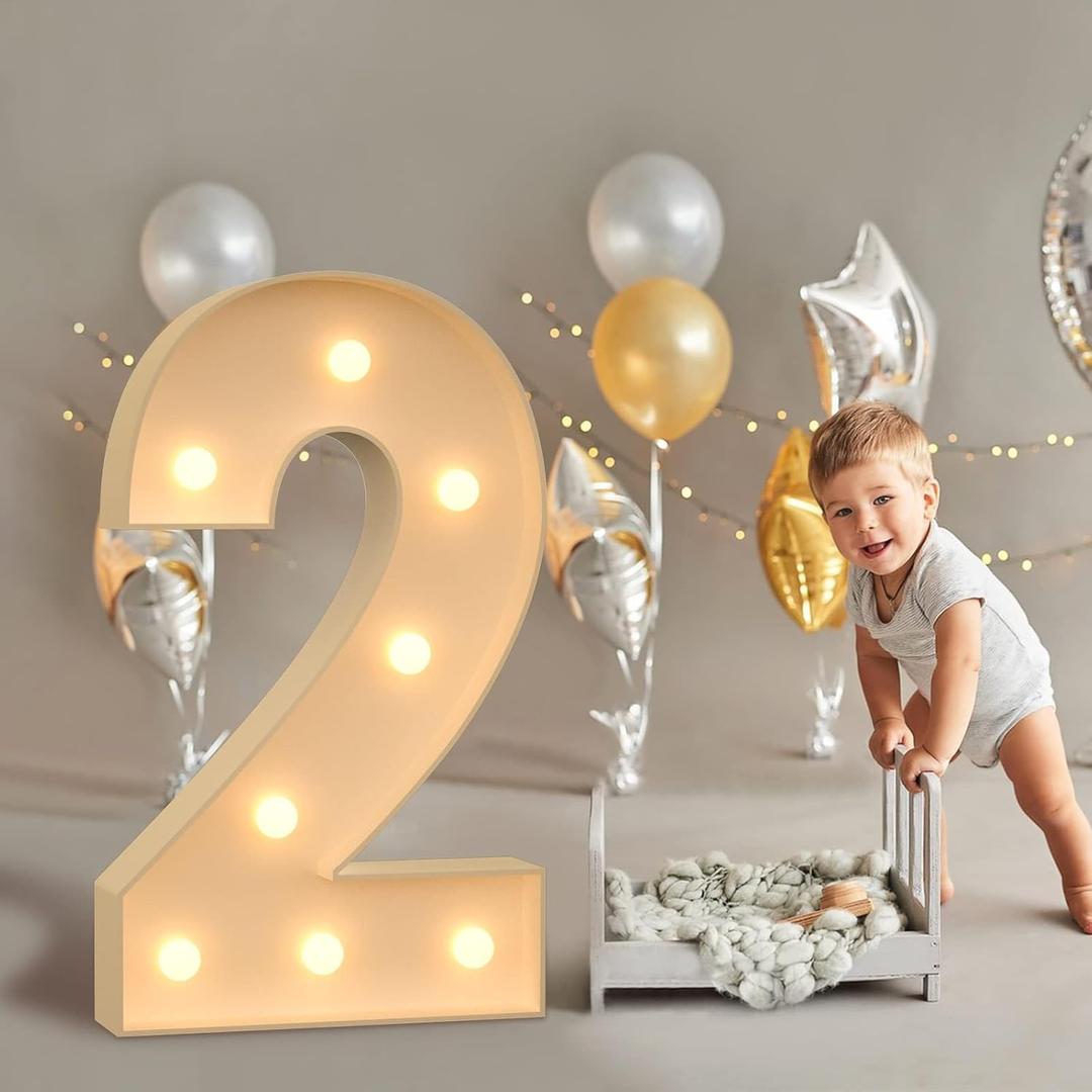 imprsv Marquee Numbers, 3FT Light Up Number for 2nd Birthday Party Decorations, Mosaic Numbers for Balloons, Large Cardboard Signs, Two Balloon Frame, Number Blocks Birthday Party Decor