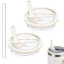 2 Pack 30 oz Tumbler Flip Straw Lid Replacement Compatible for Stanley Quencher, Leak Proof Lid Replacement for 30 OZ Stanley H2.0 FlowState Tumbler,Spill Proof Splash Reusable (Ivory White)