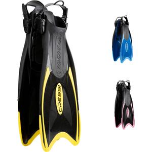 Cressi Snorkeling Fins, Palau, Adjustable Open Heel, Travel Fins for Adults | Quick-Adjust Buckle, Lightweight & Comfortable, Efficient Propulsion, Diving Fins, Scuba Fins, Snorkel Gear, Made in Italy,Black/Yellow, M/L | US Man 8.5/11 | US Lady 9.5/12 | EU 41/4