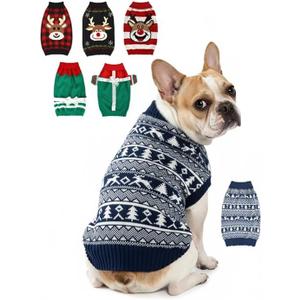 Dog Christmas Sweater, Soft Warm Pet Clothes Coat for Small Medium Large Dogs and Cats Boy Girl, Fall Cozy Holiday Turtleneck Knitting Collar Pullover Pup Outfit Costume for Thanksgiving New Year (Blue Pattern 2)