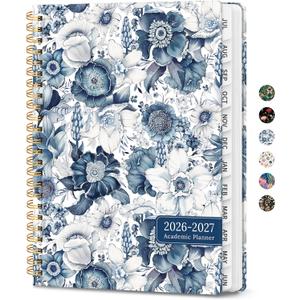 2 x Academic Planner 2026-2027, Monthly and Weekly Calendar Planner, July 2026 - June 2027, Pretty Hardcover Teacher Student Planning Agenda Book with Tabs, Fit for School Office Supplies, 6.3" x 8.5", Blue Floral