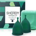 SHORDY Reusable Menstrual Cups (Large) Set of 2 with Mini Box, Medical Grade Silicone, Coupe Menstruelle, Safe Period Cup, Heavy Flow Kit, Feminine Hygiene, Tampons, Pads & Disc Alternative (Green) (Pack of 2)