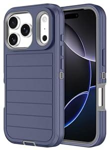 for iPhone 17 Pro Case Heavy Duty Shockproof Dropproof 3-Layer Full Body Protection Military Grade Rugged Tough Non-Slip Cover Case for Apple iPhone 17 Pro 6.3",Navy Blue/Grey