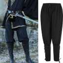 Men's Ankle Banded Pants Medieval Viking Navigator Pirate Costume Trousers Renaissance Gothic Pants (Medium, Black)