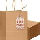 qiqee 200-Packs Brown Paper Gift Bags with Handles Bulk 8.3"x6"x3.15" Small Size Paper Bags Multiple Uses