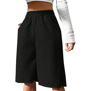 SOFIA'S CHOICE Women's Wide Leg Sweat Shorts Jogger Athletic Bermuda Short Pants with Pockets L