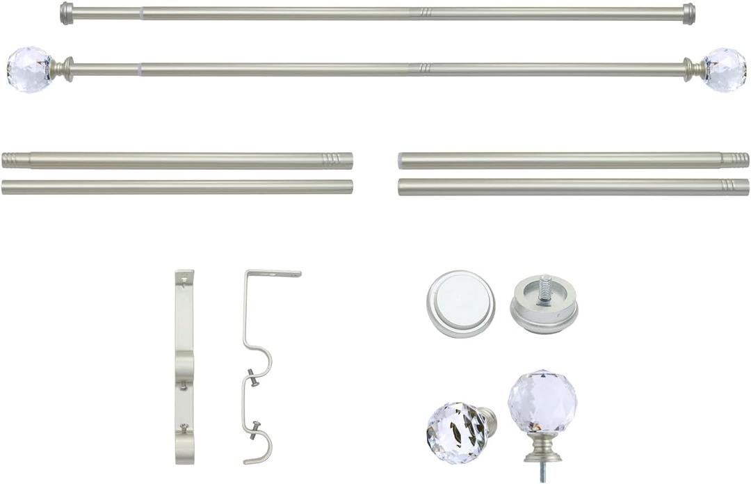 Double Curtain Rods for Windows 30 to 126 inches,Adjustable Window Curtain Rod,Easy Install,Nickel