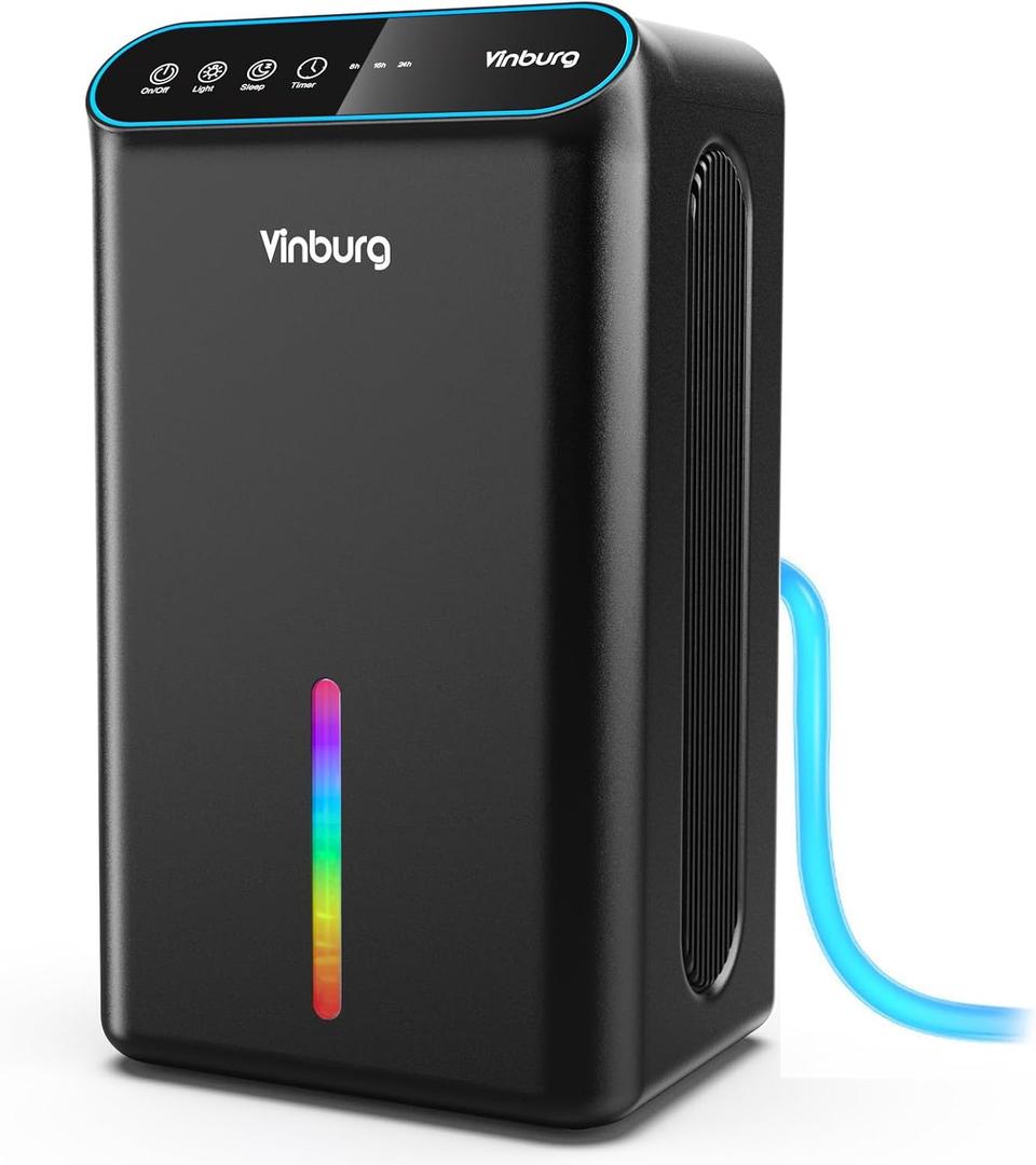 Dehumidifier for Home (85 OZ Water Tank, 800 sq.ft) Quiet Small Dehumidifier for Basement Bedroom Bathroom with Drain Hose, 3 Gear Timer, Sleep Mode, Auto Shut Off, 7 Color Ambient Light, Black