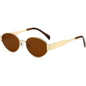 AIEYEZO Retro Oval Sunglasses for Women Fashion Polarized Sun Glasses Oval Metal Frames UV400 Protection Lens (Gold/Brown)