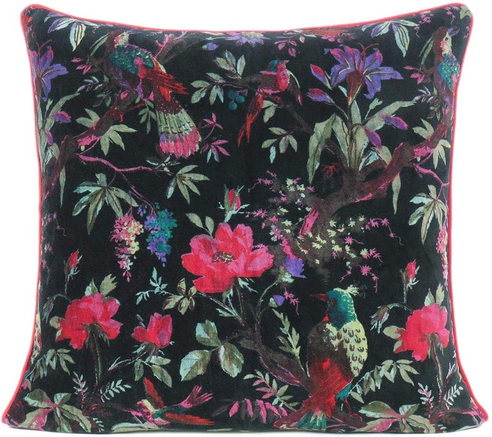 Eyes of India Boho Velvet Bird Print Throw Pillow Cover, Colorful Decorative Floral Accent Bohemian Cushion Case for Sofa Couch Bedroom Living Room, 20x20 inch (50x50 cm), Black Eyes of India Boho Velvet Bird Print Throw Pillow Cover, Colorful Decorative Floral Accent Bohemian Cushion Case for Sofa Couch Bedroom Living Room, 20x20 inch (50x50 cm), Black