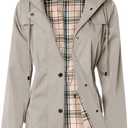 SaphiRose Women's Long Hooded Rain Jacket Outdoor Raincoat Windbreaker (Medium, Khaki)
