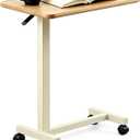 Adjustable Overbed Table with Wheels, Pneumatic Height Lift Rolling Bedside Table, Standing Desk for Home & Office Use, Ideal for Seniors & Limited Mobility(Walnut White), Standard