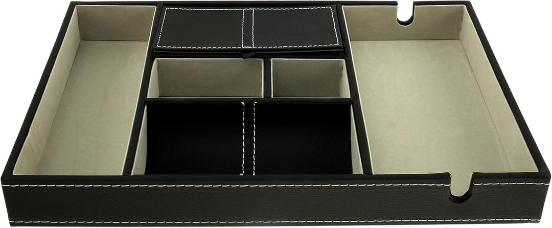 Good Touch Valet Tray Jewelry Box Nightstand Organizer with 6 Compartments Simple Straightforward Faux Leather Dresser Entryway Catchall Holder Practical Valet Tray for Men Father ZHAZHAMO
