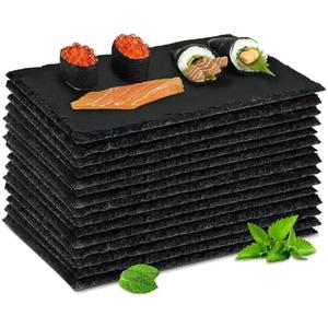 Hoolerry 10 Pcs 8.7 x 6 Inch Slate Charcuterie Boards Bulk, Mini Slate Cheese Board Black Sushi Platters Individual Stone Serving Tray Plates for Food, Appetizers, Cheese, Meat, Party