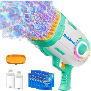 Play-Act 69 Holes Bubble Machine Guns Toys, Bazooka Rocket Shape Bubble Gun for Kids Adults, Colored Lights Blaster Blower with Solution Outdoor, Summer Toys, Party Favors, Wedding, Birthday