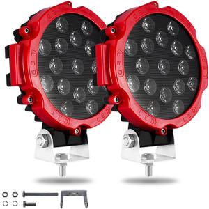7 Inch Round Off Road LED Lights 51W 5000LM Spot & Flood Combo IP67 Waterproof Driving/Fog Lights for Trucks, Jeep, SUV, ATV, UTV, 4x4, Boat 2 Pack Red