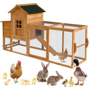 Chicken Coops for 1-2 Chickens with Wheels, Outdoor Wooden Hen House with Nesting Box, Large Rabbit Hutch, Outside Poultry House, Wire Fence Run Cages, Weatherproof for Backyard(Wooden)