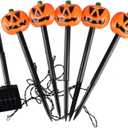 Ochine Solar Halloween Pumpkin Garden Stake Lights for Halloween Decorations, Halloween Ghosts Pathway Lights, Skull Pathway Stake Lights Waterproof, Skeleton Pathway Markers for Halloween Decor