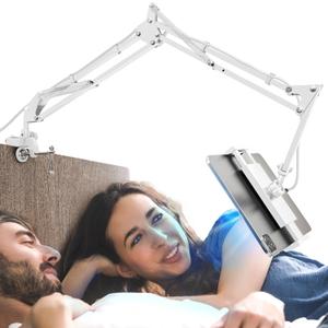 Foldable Tablet Stand, Tablet Mount Adjustable for Bed,Universal Flexible Tablet Holder with 360 Degree Rotation for iPad/iPhoneX/iPad Pro/N-Switch,or Other 4.5~13.5 Inches Devices (White) (Clamp for board)