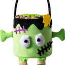 Halloween Trick or Treat Bag, Green Monster Plush Candy Tote Bucket Multipurpose Portable Collapsible Reusable Goody Bucket - Best Halloween Party choice