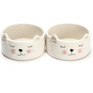 Kurrajong Farmhouse Set of 2 Ceramic cat Bowls - 4.5" Wide x 2" high - one Water Bowl and one Food Bowl for Cats - Cute and Unique