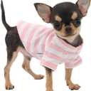 LOPHIPETS 100% Breathable Cotton Striped Dog Tee Shirt T-Shirt for Small Dogs Teacup Chihuahua Yorkie Puppy Clothes -Pink and White Strips/XS