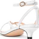 Usikall Womens Low Kitten Heel Square Toe Sandals Ankle Strap Buckle Casual Basic Classic 1.4 Inches Heels (9, White)