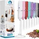 Powerful Milk Frother Handheld Foam Maker, Mini Whisk Drink Mixer for Coffee, Cappuccino, Latte, Matcha, Hot Chocolate, With Stand, White