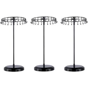 SINJEUN 3 Pack Rotating Necklace Holder, 14 Inch Metal Jewelry Organizer Display Stand with 23 Hooks, Black