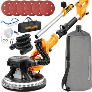 Electric Drywall Sander with Vacuum, 950W&26FT Power Cord for Ceiling/Wall | 99% Dust Collection, Extendable Pole, LED Light, 9 Variable Speed 800-2100RPM, for Sheetrock, Popcorn Ceilings, Corners