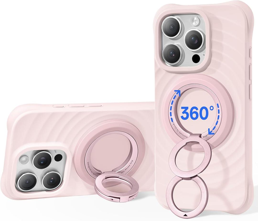 SYNCWIRE for MagSafe Ring Phone Holder, 360 Rotation Magnetic Cell Phone Grip Dual-Sided Magnets Phone Ring Kickstand Compatible with iPhone 17 16 15 14 13 12 Pro Max MagSafe, Android, Samsung etc. (Light Pink)