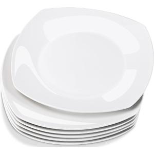 6 Pack Porcelain Dinner Plates, 7.5'' Appetizer Plates, White Square Plate,Square Serving Dishes Suitable for Microwave and Dishwashers, Dinner Plate for Snacks,Salad, Pasta, Steak