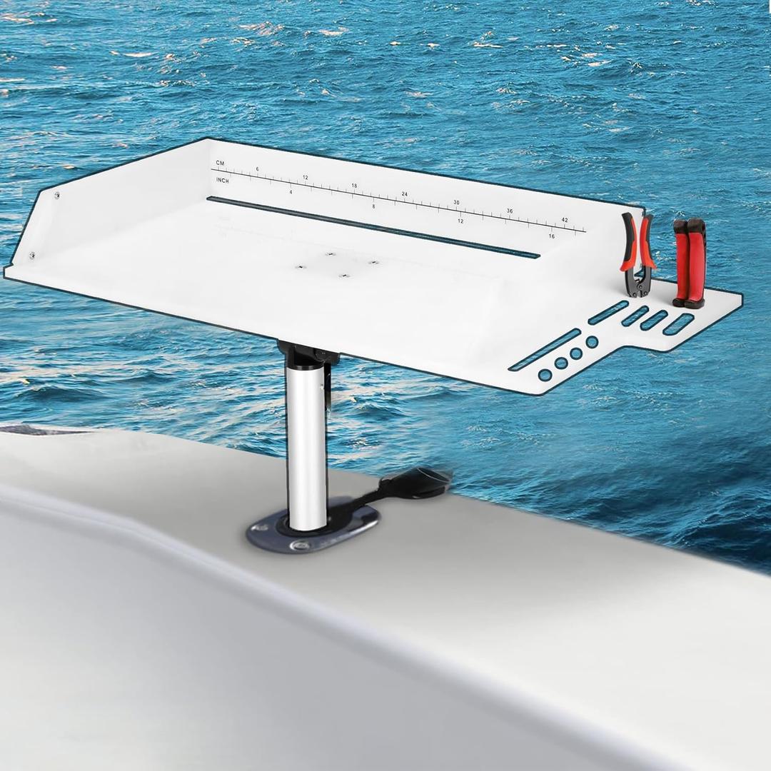 Boat Cutting Board 25.1" x 13", Bait Board/Fillet Table with Separate Tool Slots, 360 Adjustable Fishing Fillet Table, Extended Boat Fish Cleaning Table with Scale(Fish pad +2 fish hooks)