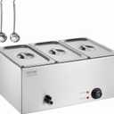 VEVOR 3-Pan Commercial Food Warmer, 24QT Electric Steam Table, 1200W Professional Countertop Stainless Steel Buffet Bain Marie with 86-185F Temp Control for Catering and Restaurants, Silver (3x1/3Pan ;24QT)