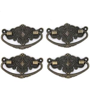 4 PCs Vintage Antique Brass Bail Pull Handle for Wooden Drawer Cabinet Cupboard, Length 2.8-in (7.1 cm) and Height 1.7-in (4.4 cm)