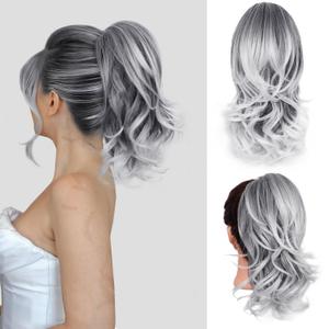 ZQIAN BEAUTY Claw Clip Ponytail Extension - 14 Inch Curly Ponytail Extension, Wavy Pony Tails Hair Extensions, Synthetic Hair Extensions Ponytail, Clip On Ponytails for Women (Color: Salt and Pepper)