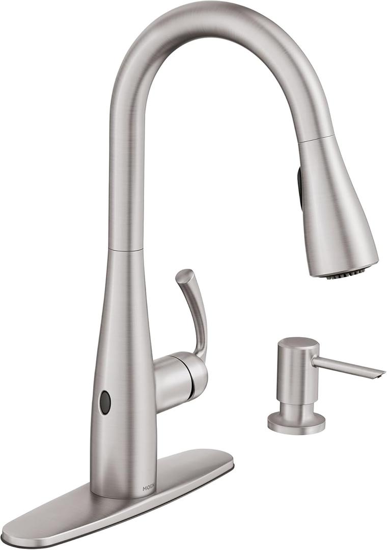 Moen 87014EWSRS Essie MotionSense Wave One-Handle Touchless Kitchen Faucet with Pull Down Sprayer and Soap Dispenser, Spot Resist Stainless