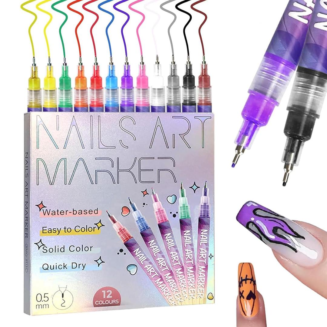 Mothers Day Gifts Nail Art Pens Set 12 Colors,Nail Art Markers Polish Pen 0.5mm for 3D Nail Art,Diy Nail Art Tools for Dotting Drawing Painting Point Liner for Home Salon