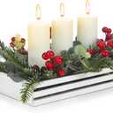 GlikCeil Christmas Centerpiece Candle Holders Christmas Tabletop Centerpiece with 3 Candle Holders Wooden Basket Pine Needles Red Berries Pine Cones for Xmas Tabletop Home Decor