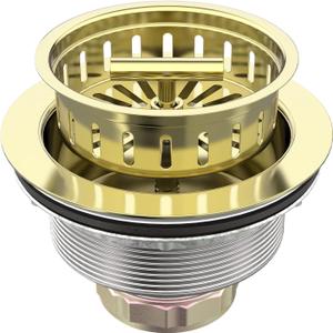BOTEMY B9171 Gold Kitchen Sink Drain Kit 3 1/2 Sink Strainer for Kitchen Sink with Stainless Steel Strainer Stopper Drain Assembly Basket Strainer Fit Standard Sink Drain Hole