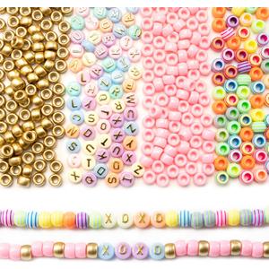 Gxueshan 1400 Pcs Acrylic Gold Pink Colorful 6x9mm Pony Beads 10x6mm Mix Candy Color Alphabet Letter Beads Bulk for Jewelry Friendship Bracelet Necklace Making Kit Braids Kandi Beads (1400)