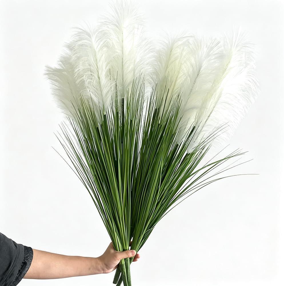 Artificial Pampas Grass, 5PCS 5 Heads Faux White Reed Grass, 36Inch Tall Fake Pampas Grass for Home Decor, Living Room, Floor Vase, Wedding & Farmhouse Indoor Outdoor Decor